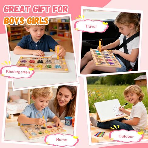 2 في 1 متاهة مغناطيسية للألوان والأرقام، ألعاب مونتيسوري مع لوحة رسم لعمر 3 4 5 سنوات، ألغاز كرات مغناطيسية خشبية، ألعاب تعليمية للأطفال الصغار الأولاد والبنات وأعياد الميلاد in Kuwait