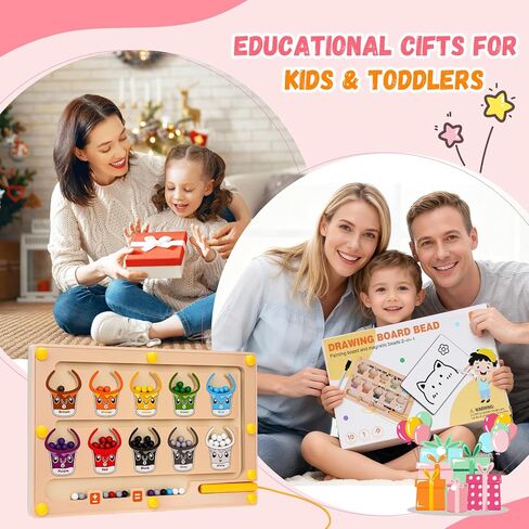 2 في 1 متاهة مغناطيسية للألوان والأرقام، ألعاب مونتيسوري مع لوحة رسم لعمر 3 4 5 سنوات، ألغاز كرات مغناطيسية خشبية، ألعاب تعليمية للأطفال الصغار الأولاد والبنات وأعياد الميلاد in Kuwait