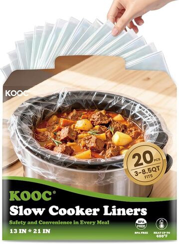 بطانات الطبخ البطيء من KOOC، 15 كيس مقاس 35.56 سم × 55.88 سم أكياس طهي كبيرة جدًا تناسب أوعية سعة 6-10 لتر، بطانات وعاء للاستعمال مرة واحدة مناسبة للوعاء البيضاوي والمستدير والمستطيل in Kuwait