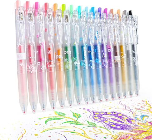Glitter Gel Pens, 16 Colors Metallic Glitter Pens for Adult Coloring Books, Drawing, DIY Crafts - Retractable Sparkle Gel Ink Markers, Journaling & Scrapbooking Supplies in Saudi Arabia