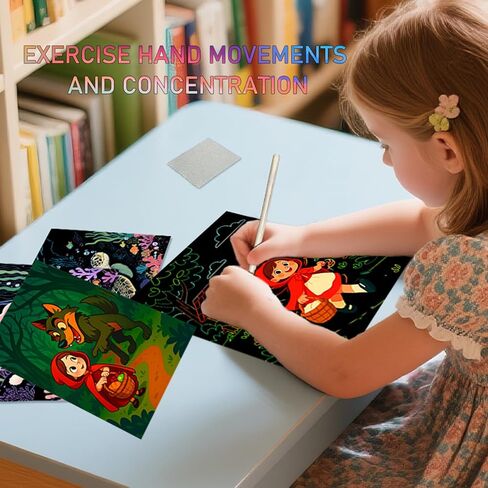 Leibster Scratch Art for Kids 15 Sheets 8x6.4 Inch Rainbow Scratch Paper Kids Return Gifts for Birthday Party（Little Red Riding Hood） in Saudi Arabia