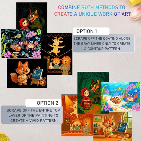 Leibster Scratch Art for Kids 15 Sheets 8x6.4 Inch Rainbow Scratch Paper Kids Return Gifts for Birthday Party（Little Red Riding Hood） in Saudi Arabia