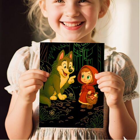 Leibster Scratch Art for Kids 15 Sheets 8x6.4 Inch Rainbow Scratch Paper Kids Return Gifts for Birthday Party（Little Red Riding Hood） in Saudi Arabia