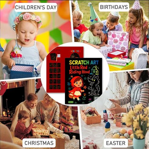 Leibster Scratch Art for Kids 15 Sheets 8x6.4 Inch Rainbow Scratch Paper Kids Return Gifts for Birthday Party（Little Red Riding Hood） in Saudi Arabia
