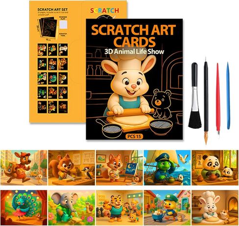 Leibster Scratch Art for Kids 15 Sheets 8x6.4 Inch Rainbow Scratch Paper Kids Return Gifts for Birthday Party（Little Red Riding Hood） in Saudi Arabia