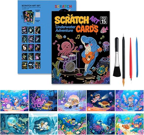 Leibster Scratch Art for Kids 15 Sheets 8x6.4 Inch Rainbow Scratch Paper Kids Return Gifts for Birthday Party（Little Red Riding Hood） in Saudi Arabia
