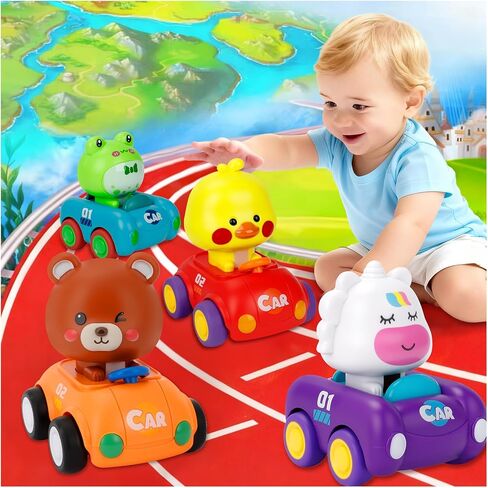 Press and Go Cars for Toddlers 1-3, Baby Animal Racing Vehicles Push Go Friction Powered Cars, Infant Toys 6-12-18 Months & First Birthday Gifts for 1-2 Year Old Boys Girls in Saudi Arabia