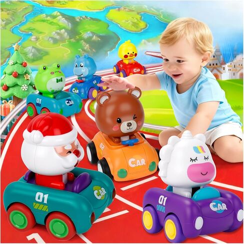 Press and Go Car Toys for Toddlers 1-3, Baby Animal Racing Vehicles Push Go Friction Powered Cars, Infant Toys 6-12-18 Months & First Birthday Gifts for 1-2 Year Old Boys Girls (6-Pack) in Saudi Arabia