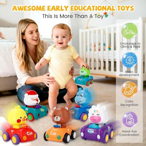Press and Go Car Toys for Toddlers 1-3, Baby Animal Racing Vehicles Push Go Friction Powered Cars, Infant Toys 6-12-18 Months & First Birthday Gifts for 1-2 Year Old Boys Girls (6-Pack) in Saudi Arabia