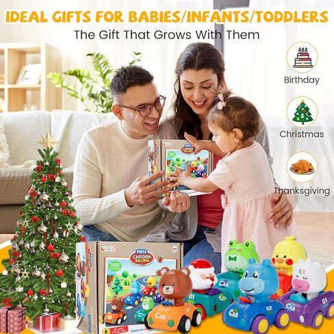 Press and Go Car Toys for Toddlers 1-3, Baby Animal Racing Vehicles Push Go Friction Powered Cars, Infant Toys 6-12-18 Months & First Birthday Gifts for 1-2 Year Old Boys Girls (6-Pack) in Saudi Arabia