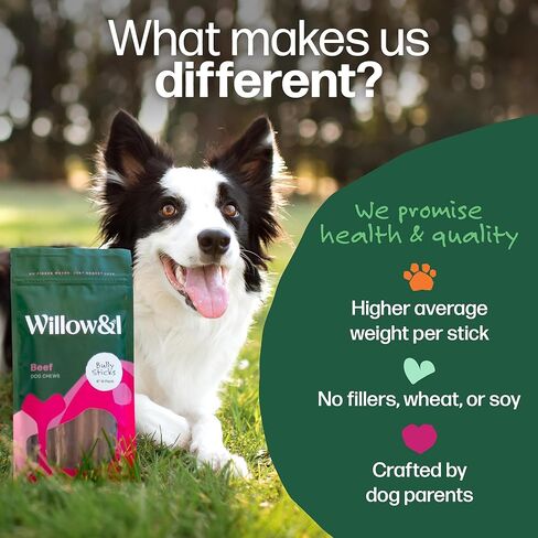 Willow & I Bully Sticks for Dogs -6 Inch Natural Bully Sticks for Medium Dogs, Small & Large- Premium 100% Grass Fed, Single Ingredient, Long Lasting, High Protein-Grain & Rawhide Free (6", 6 Pack) in Saudi Arabia