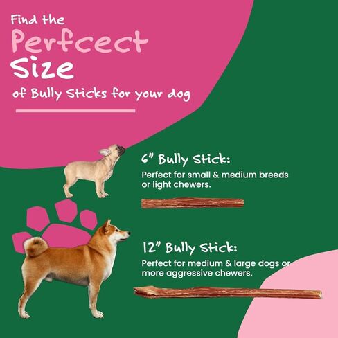 Willow & I Bully Sticks for Dogs -6 Inch Natural Bully Sticks for Medium Dogs, Small & Large- Premium 100% Grass Fed, Single Ingredient, Long Lasting, High Protein-Grain & Rawhide Free (6", 6 Pack) in Saudi Arabia