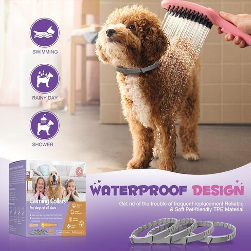 عبوة من 4 أطواق مهدئة للكلاب تحتوي على فرمون طبيعي | طوق مهدئ للكلاب يساعد على تقليل السلوك غير المرغوب فيه | تخفيف التوتر للكلاب والكلاب الصغيرة، هدوء واسترخاء مقاوم للماء يدوم 60 يومًا (رمادي) in Kuwait