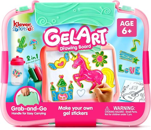 Klever Kits Gel Art Drawing Board- Window Craft and Stickers, Arts and Crafts for Kids 6+, Drawing Board with 4 Filling Pens, 2 Tracing Pens and Storage Case, Educational Gifts for Toddler by Jova in Kuwait