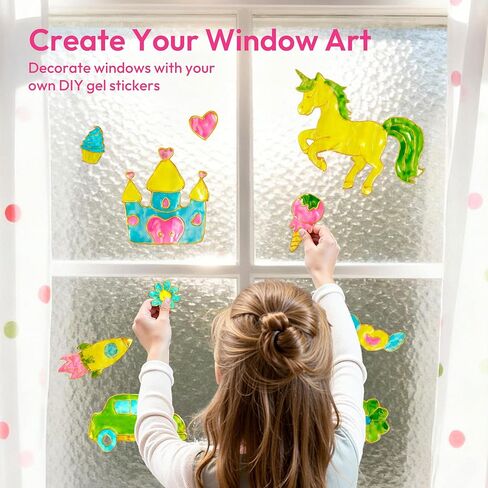 Klever Kits Gel Art Drawing Board- Window Craft and Stickers, Arts and Crafts for Kids 6+, Drawing Board with 4 Filling Pens, 2 Tracing Pens and Storage Case, Educational Gifts for Toddler by Jova in Kuwait