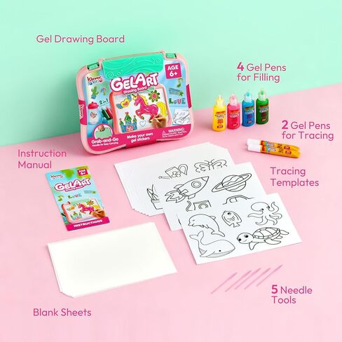 Klever Kits Gel Art Drawing Board- Window Craft and Stickers, Arts and Crafts for Kids 6+, Drawing Board with 4 Filling Pens, 2 Tracing Pens and Storage Case, Educational Gifts for Toddler by Jova in Kuwait