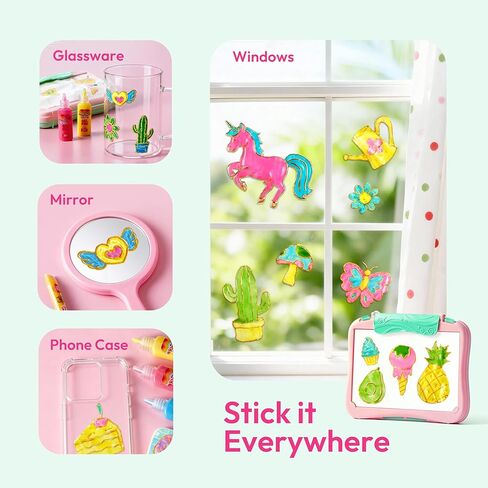 Klever Kits Gel Art Drawing Board- Window Craft and Stickers, Arts and Crafts for Kids 6+, Drawing Board with 4 Filling Pens, 2 Tracing Pens and Storage Case, Educational Gifts for Toddler by Jova in Kuwait
