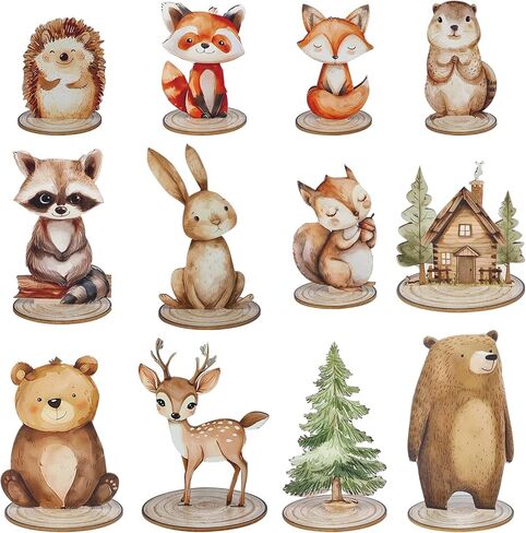 12 Pack Woodland Animals Baby Shower Decorations, Kid Forest Happy Birthday Decoration Centerpieces for Tables Woodland Nursery Animal Decor Home Office Farmhouse in Kuwait