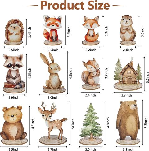 12 Pack Woodland Animals Baby Shower Decorations, Kid Forest Happy Birthday Decoration Centerpieces for Tables Woodland Nursery Animal Decor Home Office Farmhouse in Kuwait