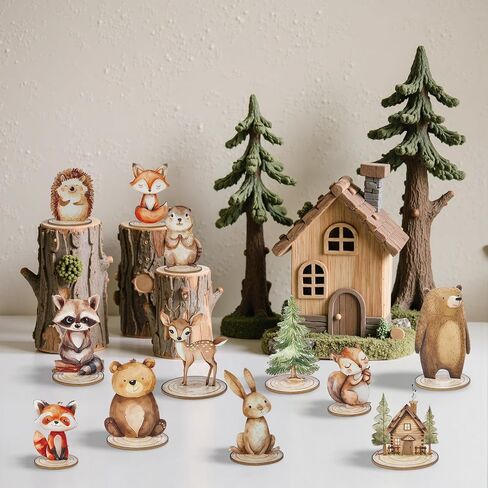 12 Pack Woodland Animals Baby Shower Decorations, Kid Forest Happy Birthday Decoration Centerpieces for Tables Woodland Nursery Animal Decor Home Office Farmhouse in Kuwait
