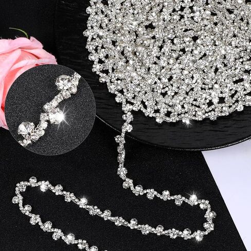6 Yards Crystal Rhinestone Trim Bling Chain Applique Diamond Rhinestone Applique Sewing Embellishments for Crafts DIY Sewing Clothing Wedding Party Making Decorations Bridal Jewelry, 0.39" Wide in Saudi Arabia