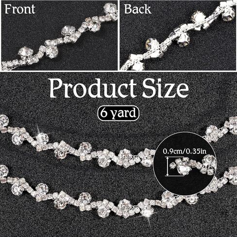 6 Yards Crystal Rhinestone Trim Bling Chain Applique Diamond Rhinestone Applique Sewing Embellishments for Crafts DIY Sewing Clothing Wedding Party Making Decorations Bridal Jewelry, 0.39" Wide in Saudi Arabia