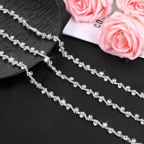 6 Yards Crystal Rhinestone Trim Bling Chain Applique Diamond Rhinestone Applique Sewing Embellishments for Crafts DIY Sewing Clothing Wedding Party Making Decorations Bridal Jewelry, 0.39" Wide in Saudi Arabia