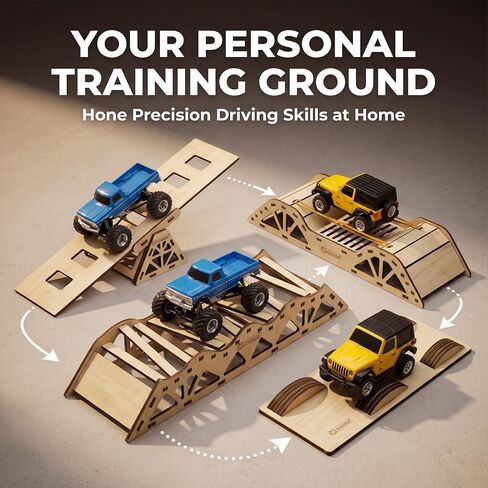 Wooden Crawler Track Set - 1/36 Scale Obstacle Course with Steep Ramp & Bridge for Mini RC Crawlers | Portable, Durable Off-Road Training Track in Saudi Arabia