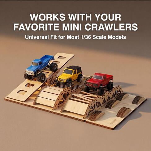 Wooden Crawler Track Set - 1/36 Scale Obstacle Course with Steep Ramp & Bridge for Mini RC Crawlers | Portable, Durable Off-Road Training Track in Saudi Arabia