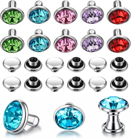 100 PCS Mixed Colors Rhinestone Rivets, 8mm Cz Crystal Rivets Double Cap Rivet for Leather Crafting with Tubular for Making Purse Clothing Shoes Leather Crafts in Kuwait
