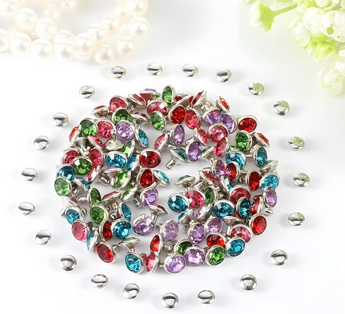 100 PCS Mixed Colors Rhinestone Rivets, 8mm Cz Crystal Rivets Double Cap Rivet for Leather Crafting with Tubular for Making Purse Clothing Shoes Leather Crafts in Kuwait