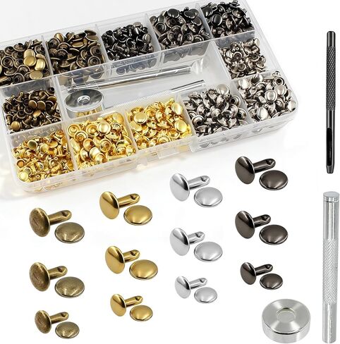 SHRJ 480 Sets Leather Rivets Tubular Double Cap Rivets 4 Colors 3 Sizes Small Metal Studs with Setting Tools for Leather Craft Clothes Shoes Decoration in Saudi Arabia