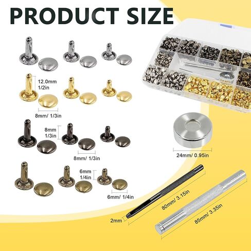 SHRJ 480 Sets Leather Rivets Tubular Double Cap Rivets 4 Colors 3 Sizes Small Metal Studs with Setting Tools for Leather Craft Clothes Shoes Decoration in Saudi Arabia