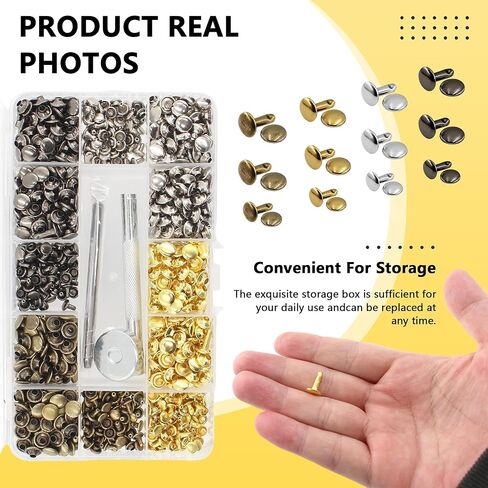 SHRJ 480 Sets Leather Rivets Tubular Double Cap Rivets 4 Colors 3 Sizes Small Metal Studs with Setting Tools for Leather Craft Clothes Shoes Decoration in Saudi Arabia