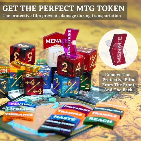 145PCS MTG Dice Set Keyword Tokens Dice Counters, +1/ –1 Counters,Shield,Tracking& D20 Life Dice, Storage Box Drawstring Bags for Magic The Gathering Cards Gaming Accessories in Kuwait