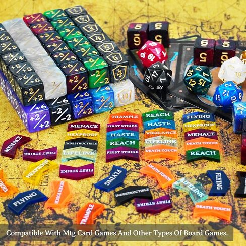 145PCS MTG Dice Set Keyword Tokens Dice Counters, +1/ –1 Counters,Shield,Tracking& D20 Life Dice, Storage Box Drawstring Bags for Magic The Gathering Cards Gaming Accessories in Kuwait