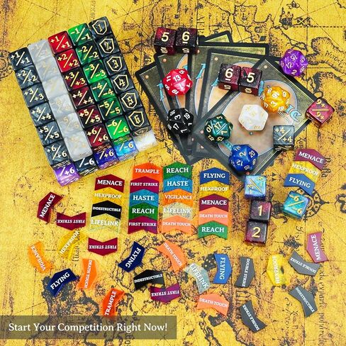 145PCS MTG Dice Set Keyword Tokens Dice Counters, +1/ –1 Counters,Shield,Tracking& D20 Life Dice, Storage Box Drawstring Bags for Magic The Gathering Cards Gaming Accessories in Kuwait