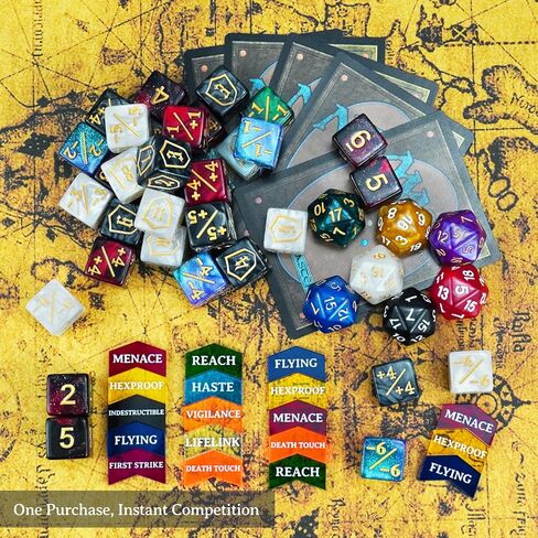 145PCS MTG Dice Set Keyword Tokens Dice Counters, +1/ –1 Counters,Shield,Tracking& D20 Life Dice, Storage Box Drawstring Bags for Magic The Gathering Cards Gaming Accessories in Kuwait
