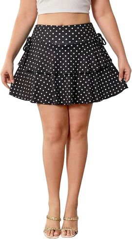 Oyoangle Women's Plus Size High Cherced Bow Side Side Layered Y2K A Line Shulk Skirts Mini Skirt in Saudi Arabia