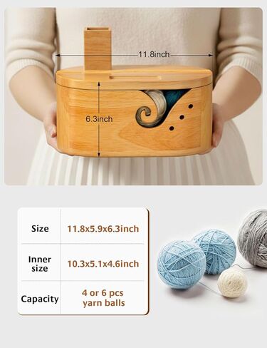 Oval Yarn Bowl Set with Lid, Crochet Yarn Holder with 9pcs Knitting Hooks, Large Wooden Yarn Storage with Phone Stand & Crochet Accessories, Double Curling Slot, Ideal Gift for Crochet Lovers in Saudi Arabia