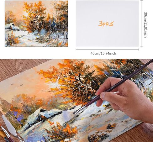 لوحات قماشية للرسم مقاس 16 × 12 بوصة 3 عبوات، لوحات فنية بيضاء فارغة خالية من الأحماض من القطن بنسبة 100% من جيسو - لوازم فنية احترافية للأكريليك والزيت والألوان المائية والتمبرا والغواش in Kuwait