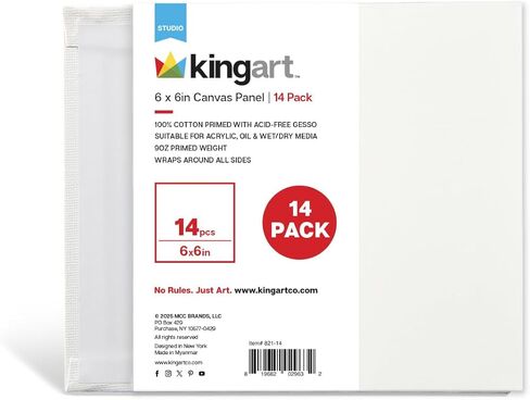KINGART White 6" x 6" Artist Canvas Boards, Value Pack of 14 Rectangular Panels, Gesso Primed - 100% Cotton, Art Supplies for Oil and Acrylic Painting in Saudi Arabia