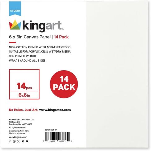 KINGART White 6" x 6" Artist Canvas Boards, Value Pack of 14 Rectangular Panels, Gesso Primed - 100% Cotton, Art Supplies for Oil and Acrylic Painting in Saudi Arabia