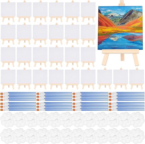 150 Pcs 5.91 x 5.91 Inch Mini Canvas Boards Panels with Wooden Easel, Palettes, Brushes for Oil Acrylic Painting Crafts Birthday Easter Art Party Favors Craft in Saudi Arabia