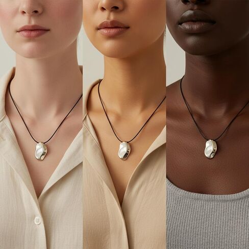 Chunky Necklace Pebble Pendant Necklace Leather Rope Necklaces Statement Trendy Jewelry in Kuwait