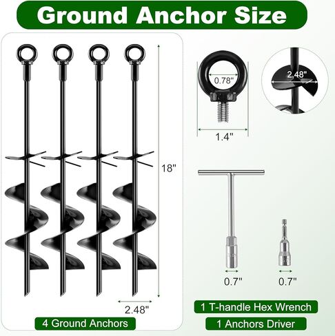 Ground Anchors Screw in Kit, 18 Inch Spiral Trampoline Anchors with Reinforced Blade, Ground Stakes High Wind Heavy Duty for Camping Tent Swing Set Carport Shed Mobile Home Dog Tie Out, 4 Pack in Saudi Arabia