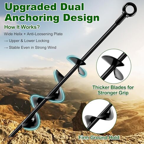 Ground Anchors Screw in Kit, 18 Inch Spiral Trampoline Anchors with Reinforced Blade, Ground Stakes High Wind Heavy Duty for Camping Tent Swing Set Carport Shed Mobile Home Dog Tie Out, 4 Pack in Saudi Arabia