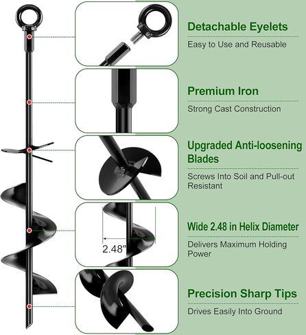 Ground Anchors Screw in Kit, 18 Inch Spiral Trampoline Anchors with Reinforced Blade, Ground Stakes High Wind Heavy Duty for Camping Tent Swing Set Carport Shed Mobile Home Dog Tie Out, 4 Pack in Saudi Arabia