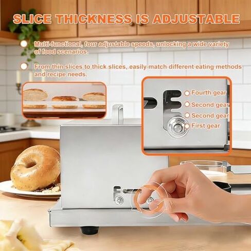 Commercial Manual Bread Slicer, Hamburger And Bagel Cutter, With Sliding Function, 4 Thickness Settings, Stainless Steel Construction, Suitable For Bagels And Rolls. in Saudi Arabia
