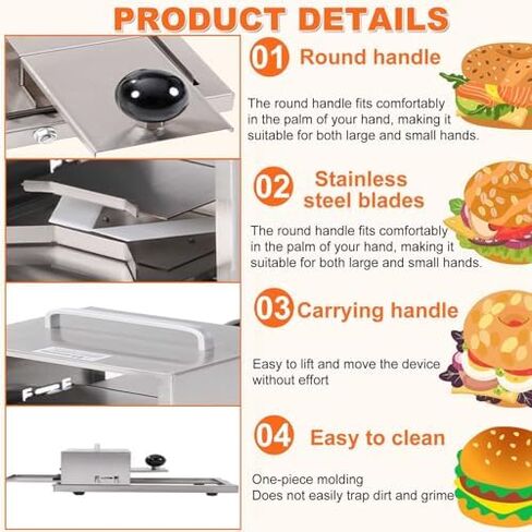 قطاعة الهامبرغر والخبز، أداة تقطيع الخبز اليدوية التجارية، تعديل السُمك بـ 4 مستويات، نوع الدفع والسحب، هيكل من الفولاذ المقاوم للصدأ، يمكنها قطع الخبز وشرائح الخبز بالتساوي. in Kuwait